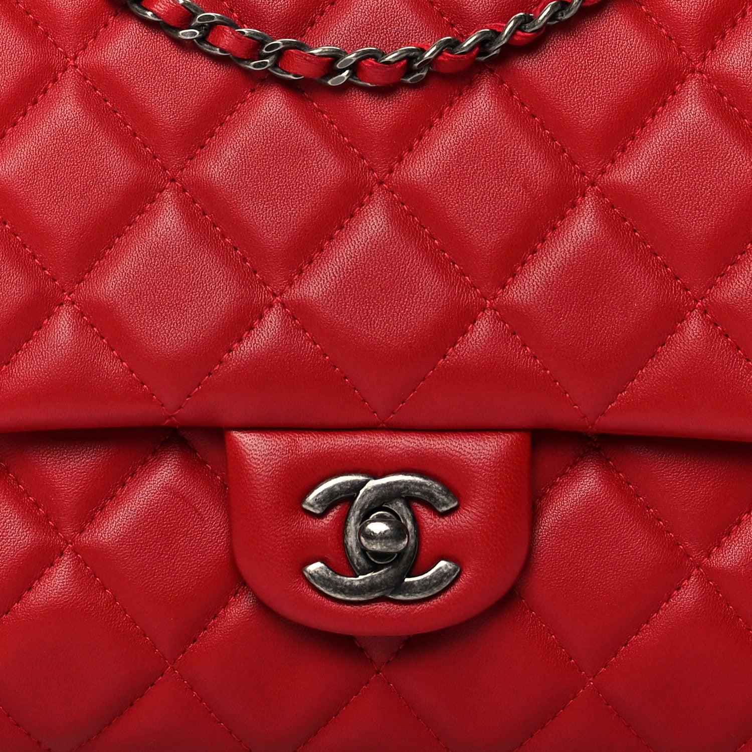 Chanel Lambskin Quilted Clutch With Chain Flap Red 7 of 9