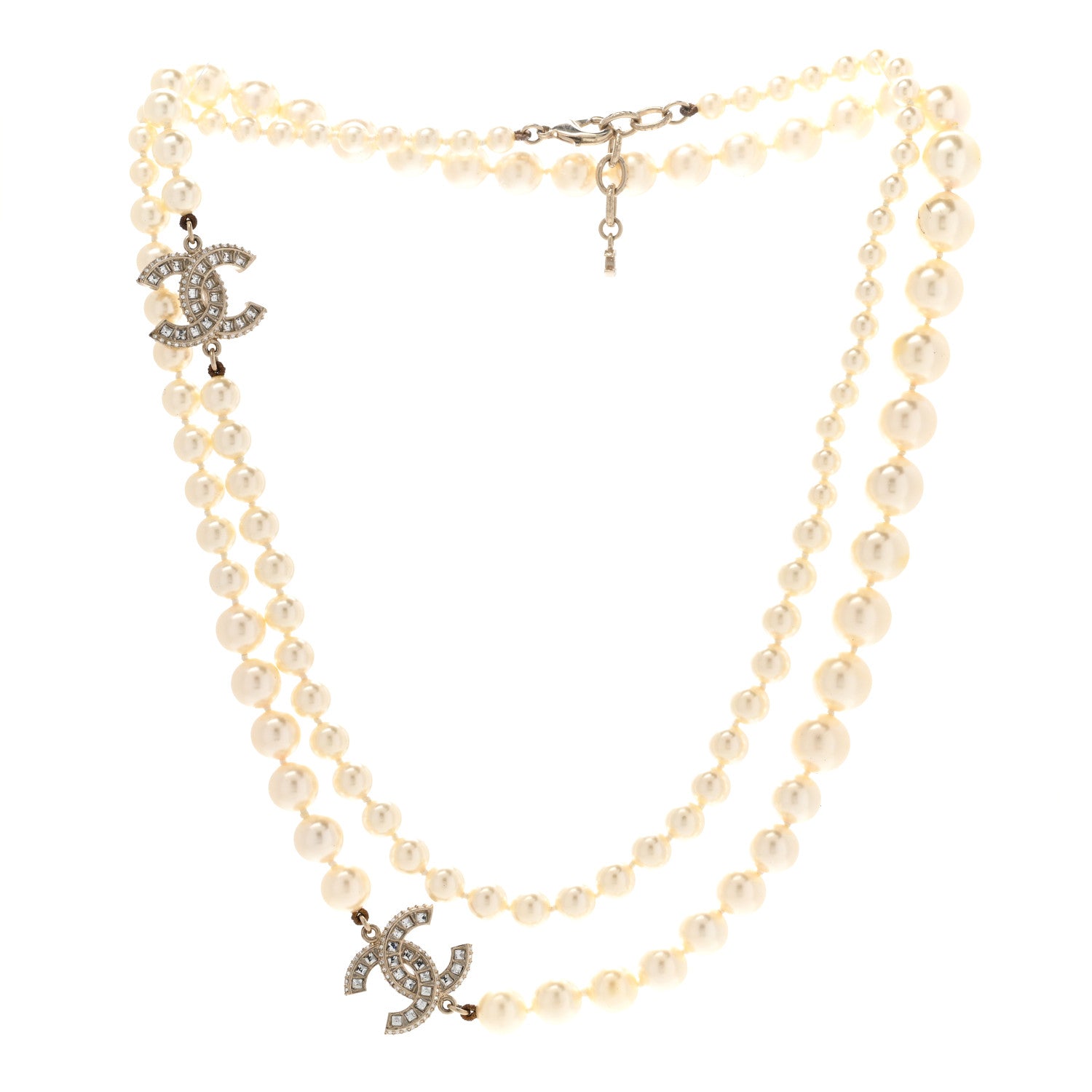 Chanel Pearl Baguette Crystal CC Long Necklace Gold 3 of 8