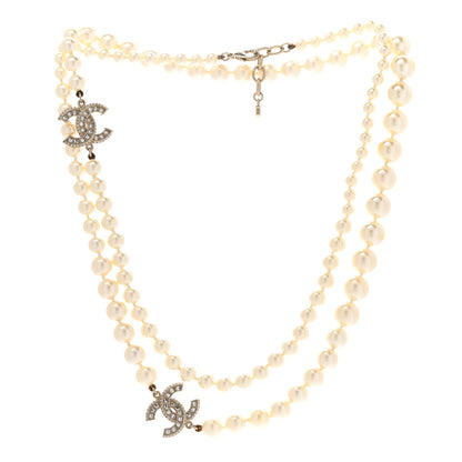 Chanel Pearl Baguette Crystal CC Long Necklace Gold 3 of 8