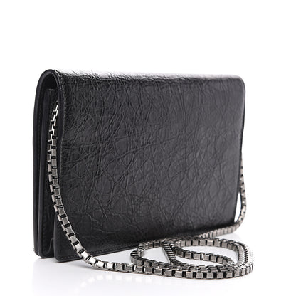 Balenciaga Agneau Silver Metallic Edge Hardware Wallet On Chain Black 2 of 9