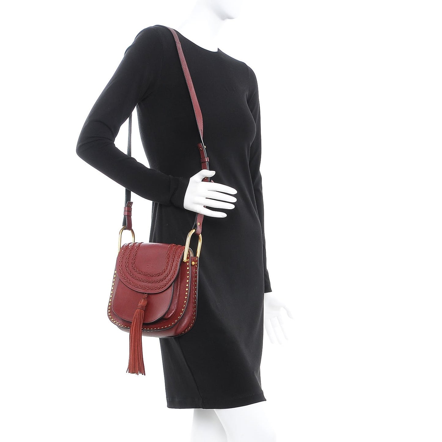 Calfskin Braided Small Hudson Shoulder Bag Sienna Red