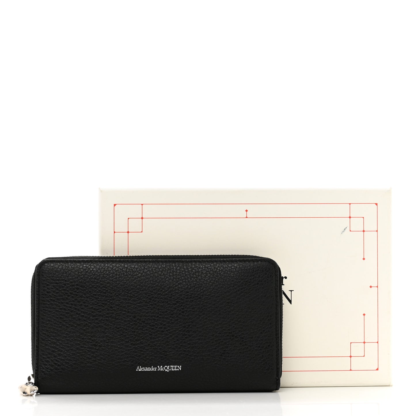 Pebbled Calfskin Skull Continental Zip Wallet Black