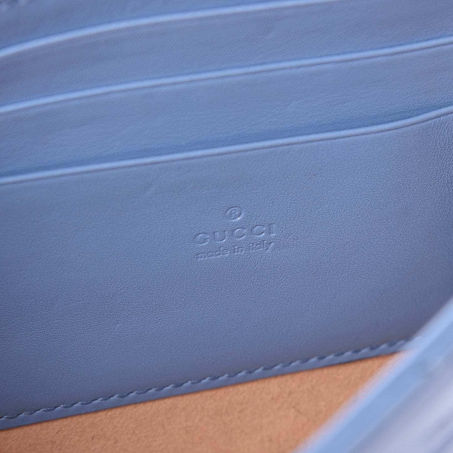 Calfskin Matelasse Mini GG Marmont Chain Wallet Clear Sky Blue
