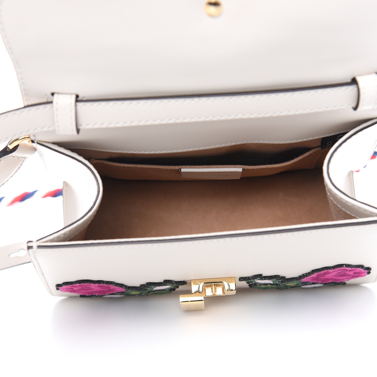 Gucci Calfskin Embroidered Mini Sylvie Top Handle Bag White 5 of 10