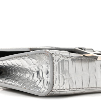 Balenciaga Metallic Calfskin Crocodile Embossed Hourglass Chain Bag Silver 10 of 12