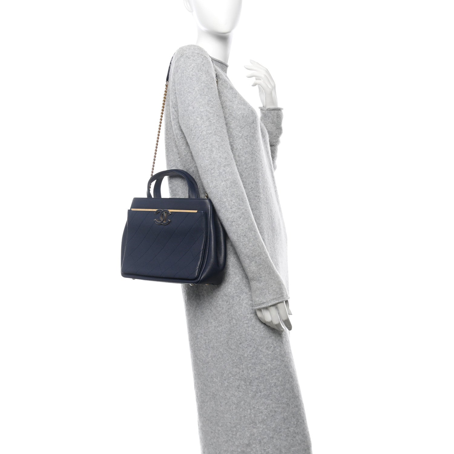 Chanel Grained Calfskin Stitched Small Lady Coco Top Handle Tote Navy 2 of 12