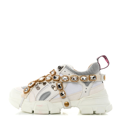 Gucci X SEGA Mesh Calfskin Suede Removable Crystals Womens Flashtrek Sneakers 38.5 Great White 1 of 8