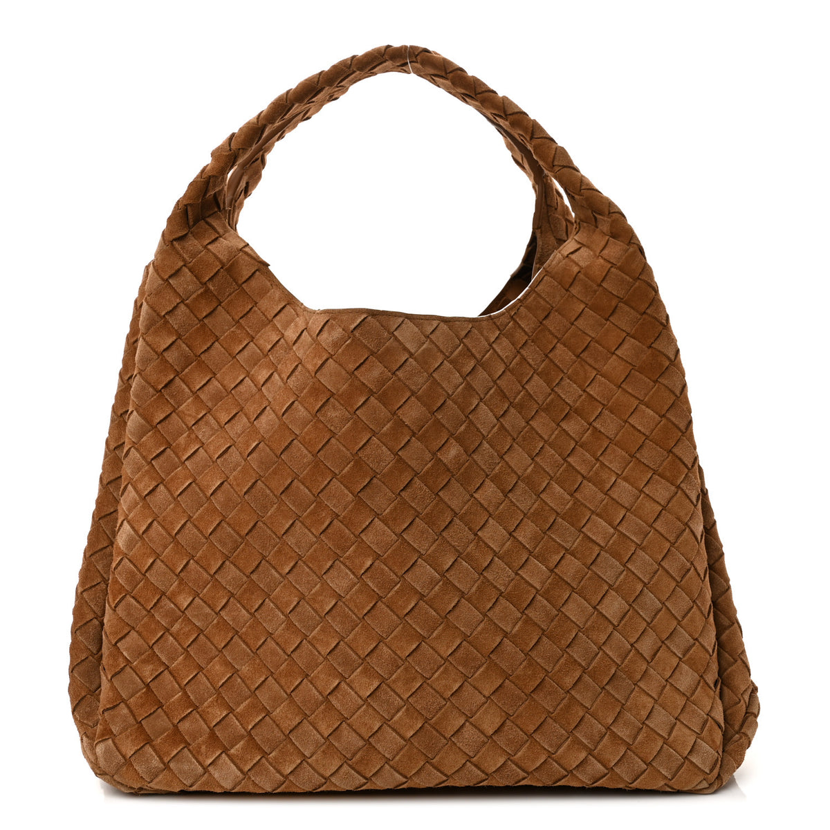 Suede Intrecciato Large Campana Shoulder Bag Amber
