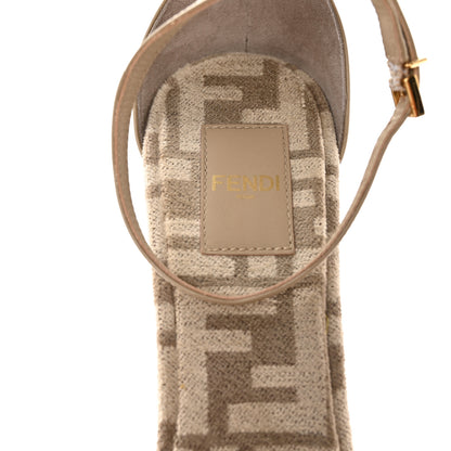 Fendi Chenille Jacquard FF Cut Baguette Ankle Strap 105mm Pumps 40 Tortora Nuvola 7 of 16
