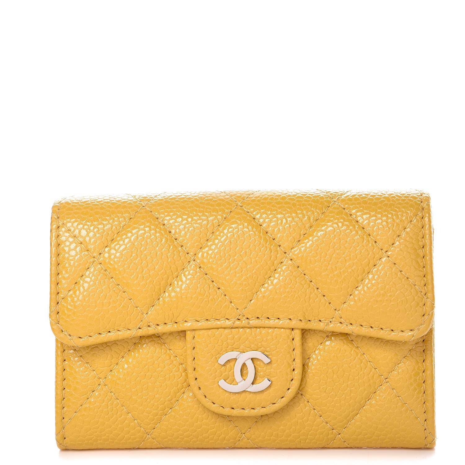 Chanel Caviar Quilted Flap Card Holder Yellow 1 of 9