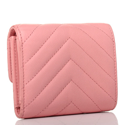 Chanel Caviar Flat Chevron Quilted Compact Flap Wallet Pink 3 of 8