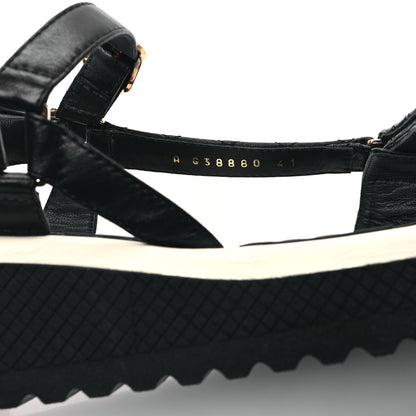 Chanel Lambskin Patent Logo Platform Sandals 41 Black White 8 of 9