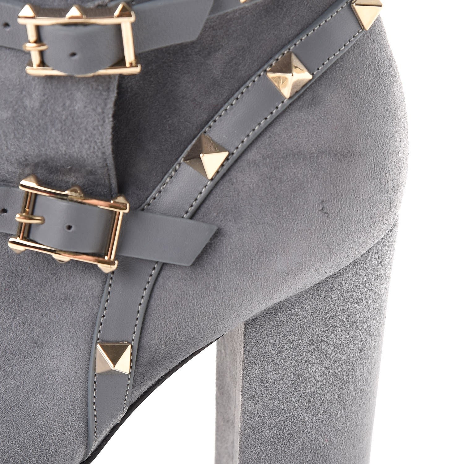 Valentino Garavani Suede Rockstud Double Buckle 100mm Block Heel Ankle Boots 38.5 Light Stone 11 of 14