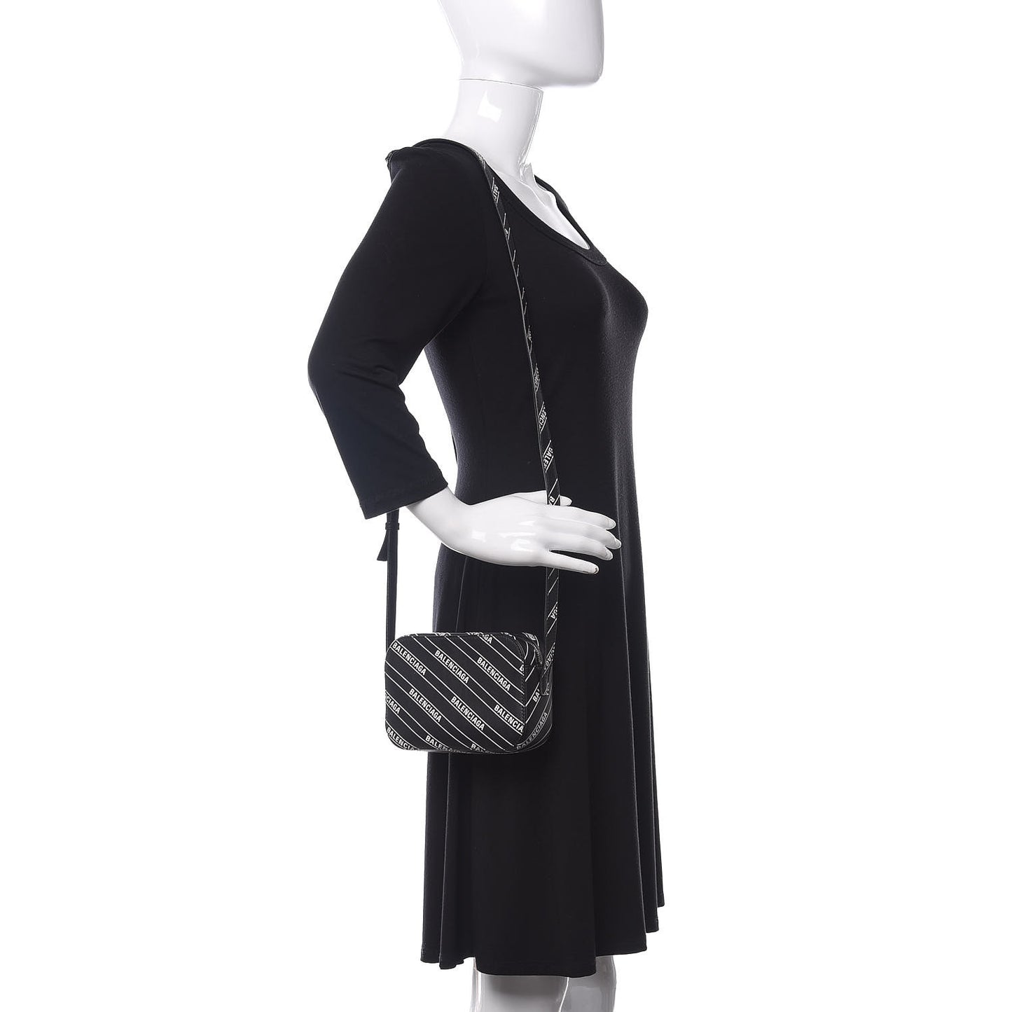 Calfskin Diagonal Allover Logo Print XS Ville Camera Bag Black White