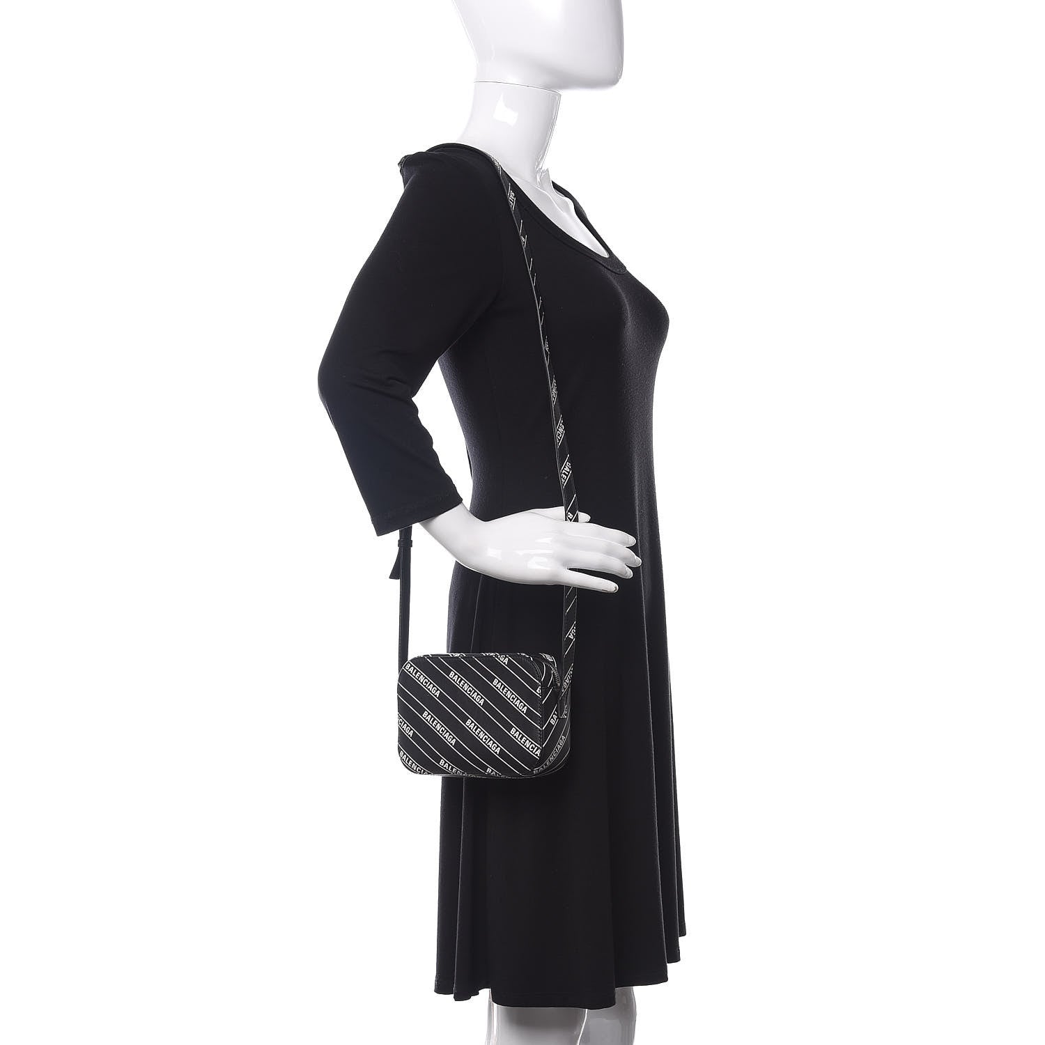 Balenciaga Calfskin Diagonal Allover Logo Print XS Ville Camera Bag Black White 2 of 10