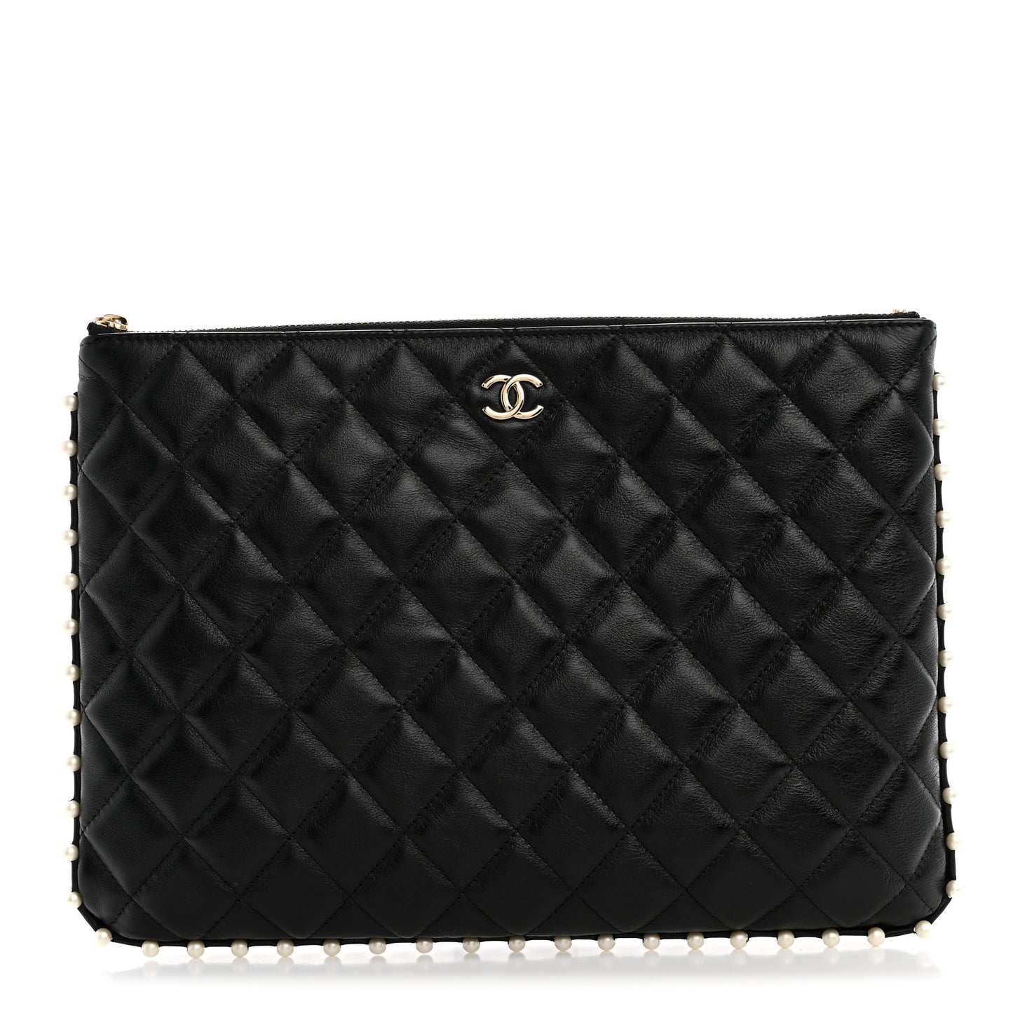 Calfskin Quilted Pearl Medium Cosmetic Case Black