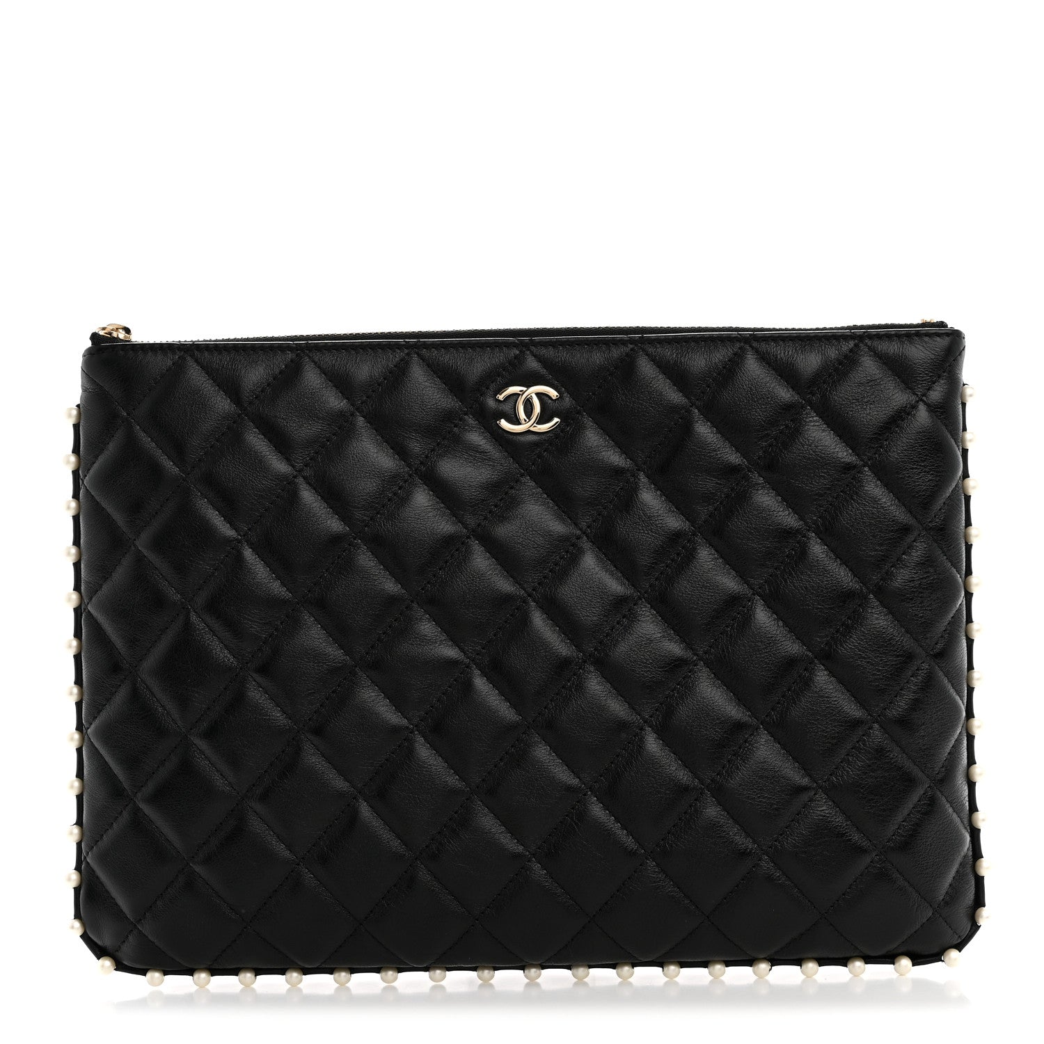 Chanel Calfskin Quilted Pearl Medium Cosmetic Case Black 1 of 8