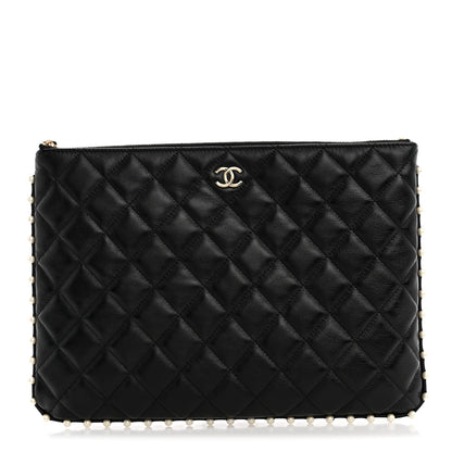 Chanel Calfskin Quilted Pearl Medium Cosmetic Case Black 1 of 8