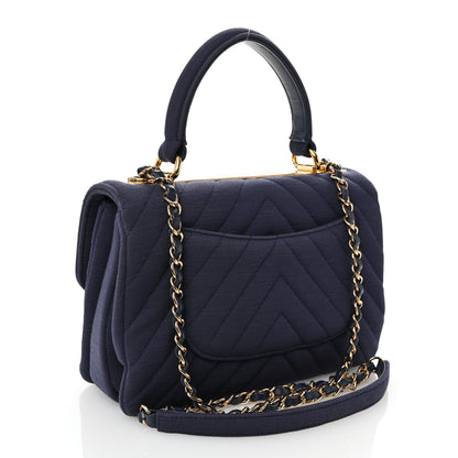Chanel Jersey Chevron Quilted Small Trendy CC Dual Handle Flap Bag Navy Blue 3 of 13
