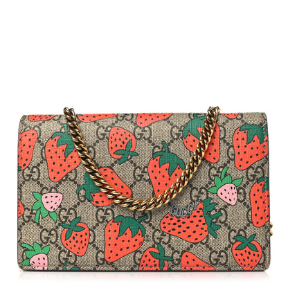 Gucci GG Supreme Monogram Strawberry Chain Wallet 1 of 12