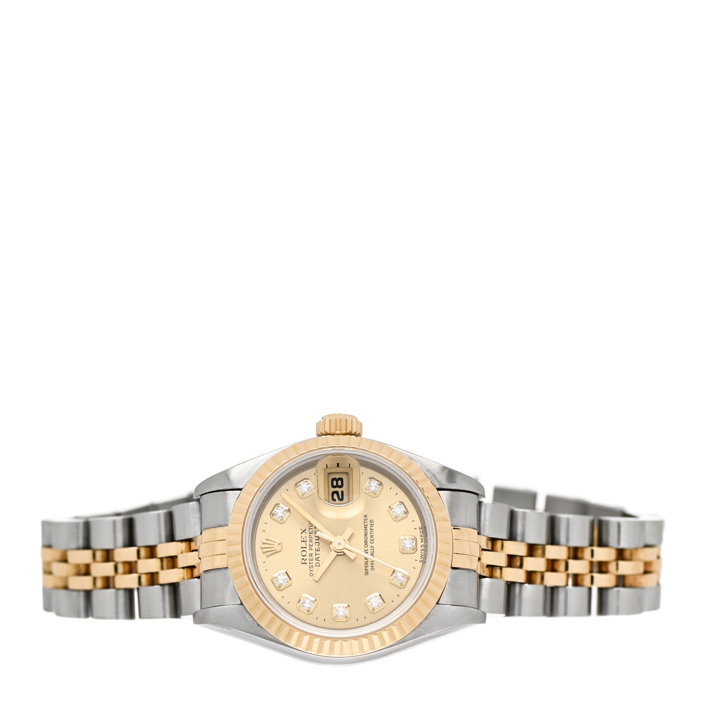 Stainless Steel 18K Yellow Gold Diamond 26mm Oyster Perpetual Datejust Watch Champagne 79173