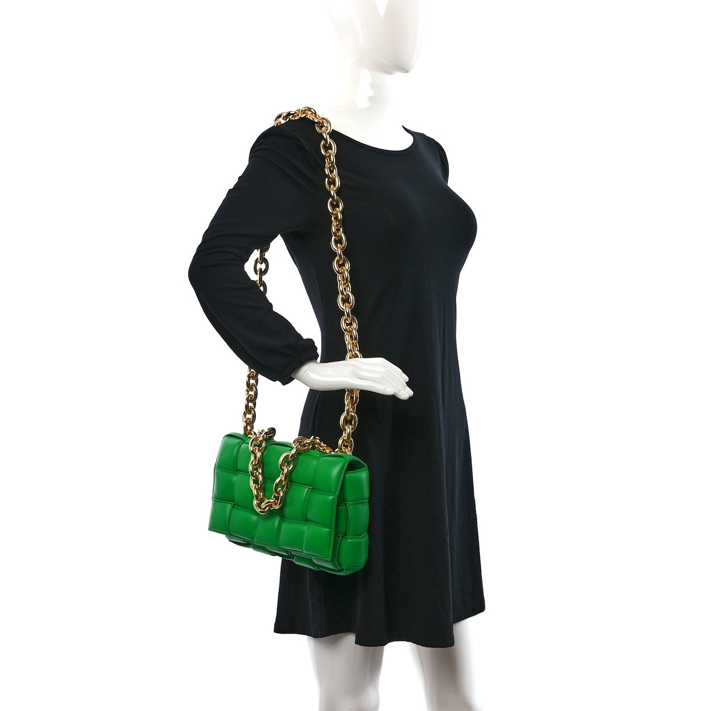 Lambskin Maxi Intreccio Padded Chain Cassette Crossbody Bag Grass