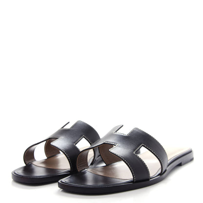 Hermes Box Calfskin Oran Sandals 40 Black 3 of 11