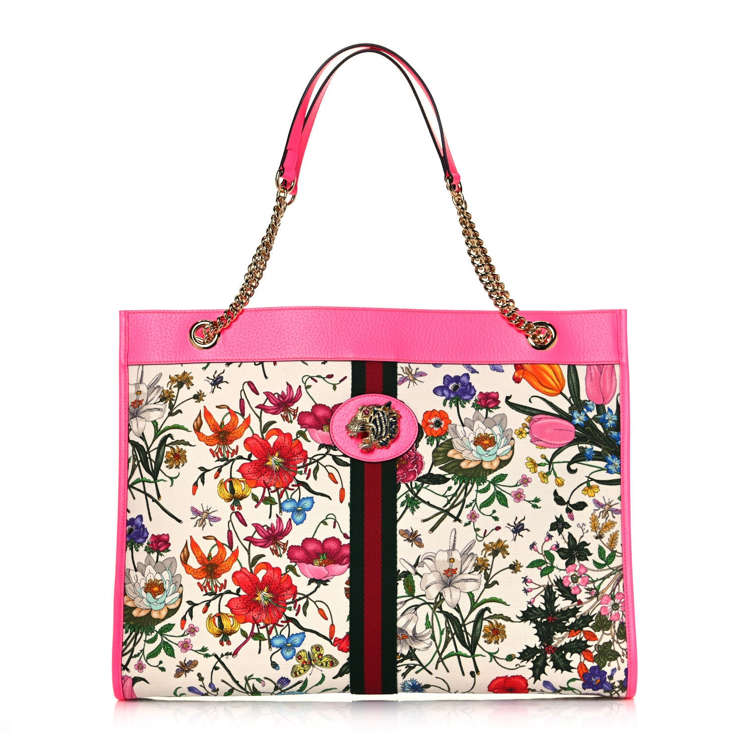 Gucci Canvas Flora Large Rajah Chain Tote White Multicolor Fuxia Fluo 3 of 13