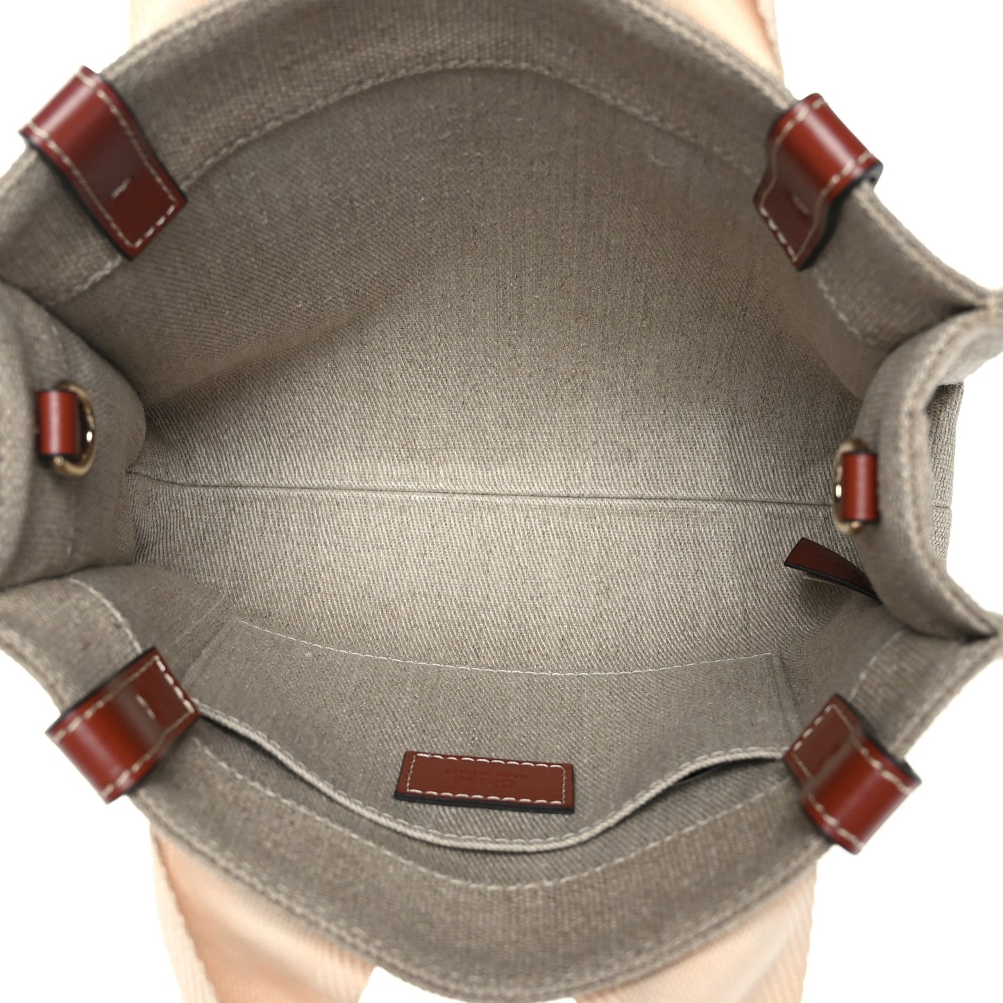 Linen Calfskin Small Woody Ribbon Tote With Strap White Brown