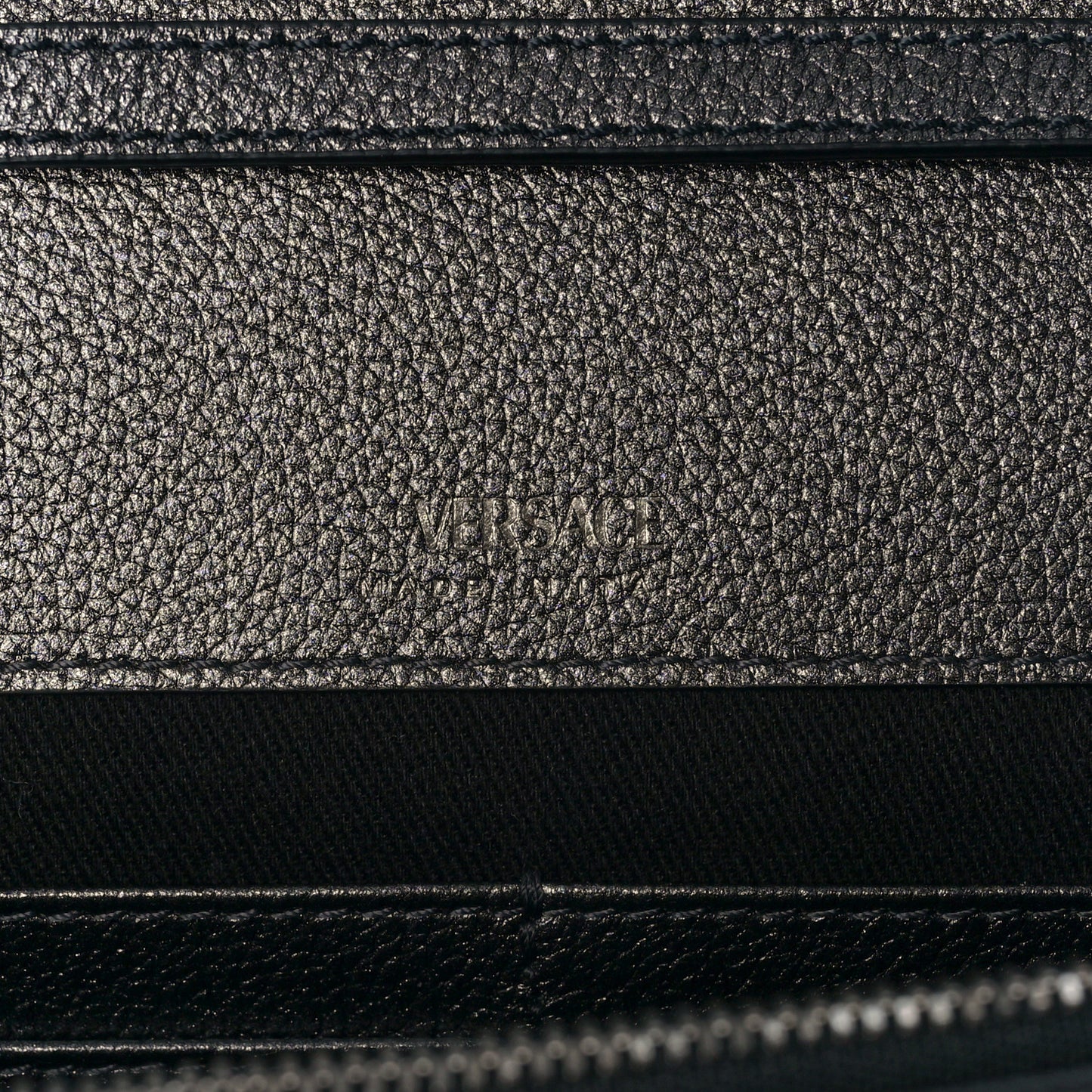 Metallic Grained Calfskin La Medusa Wallet On Strap Gunmetal