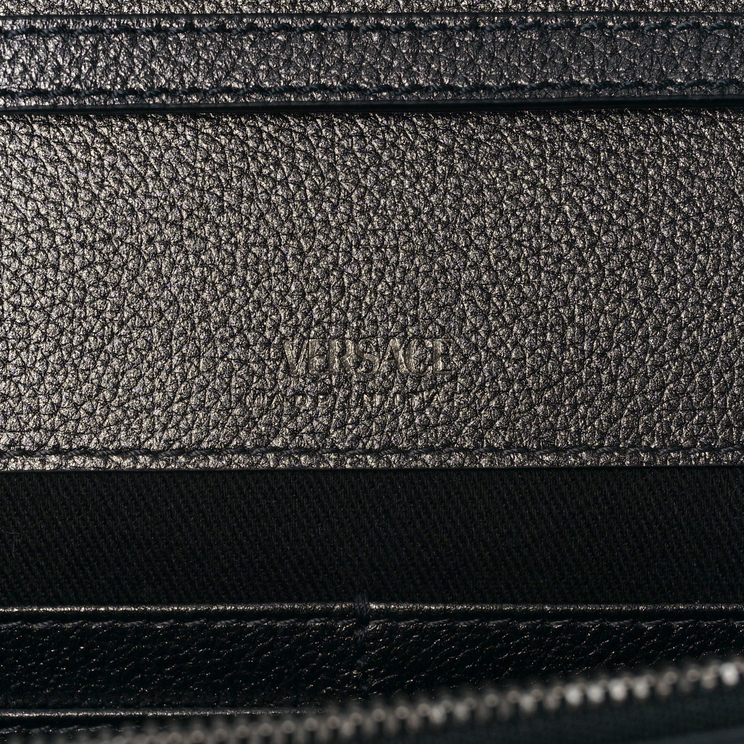 Versace Metallic Grained Calfskin La Medusa Wallet On Strap Gunmetal 5 of 7