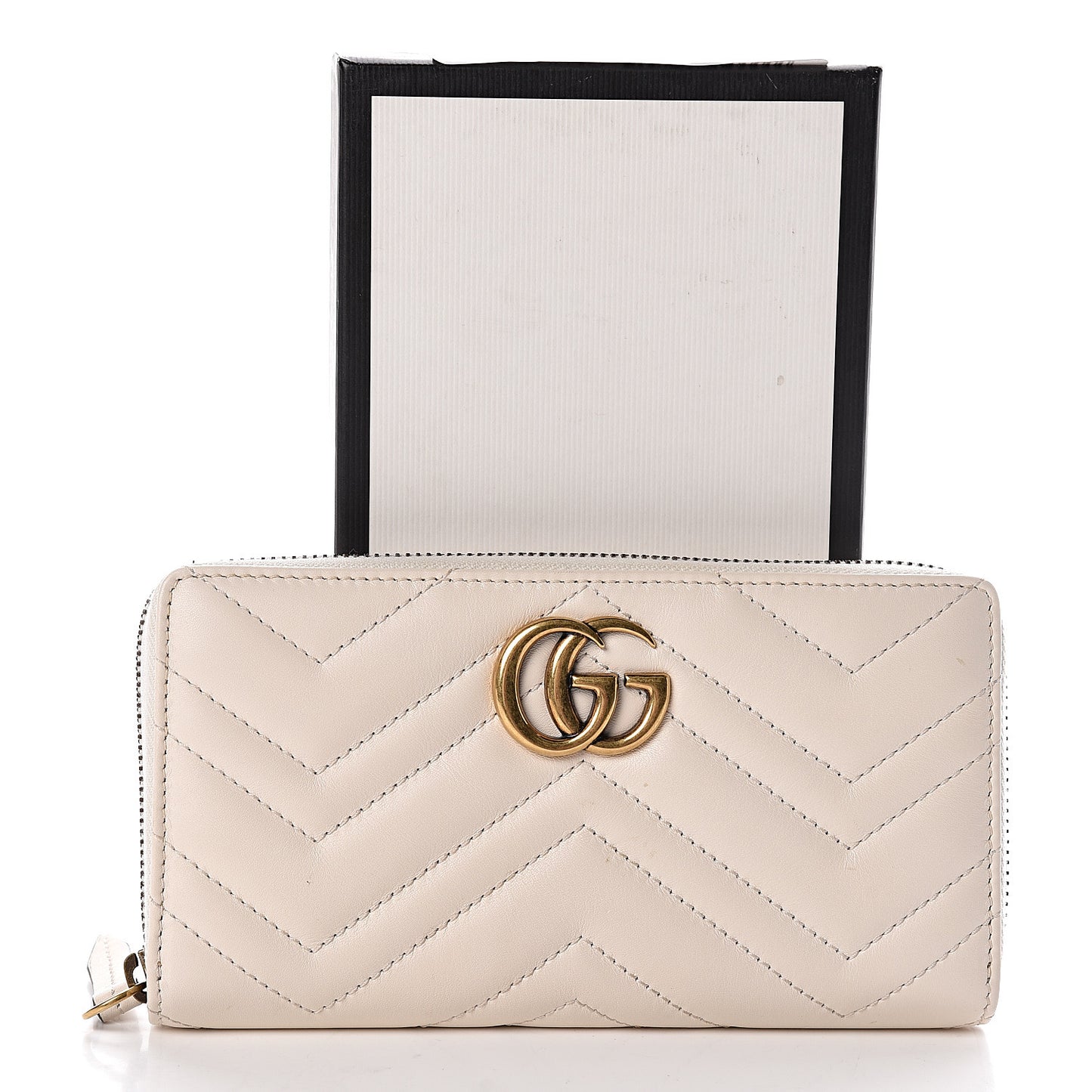 Calfskin Matelasse GG Marmont Zip Around Wallet White