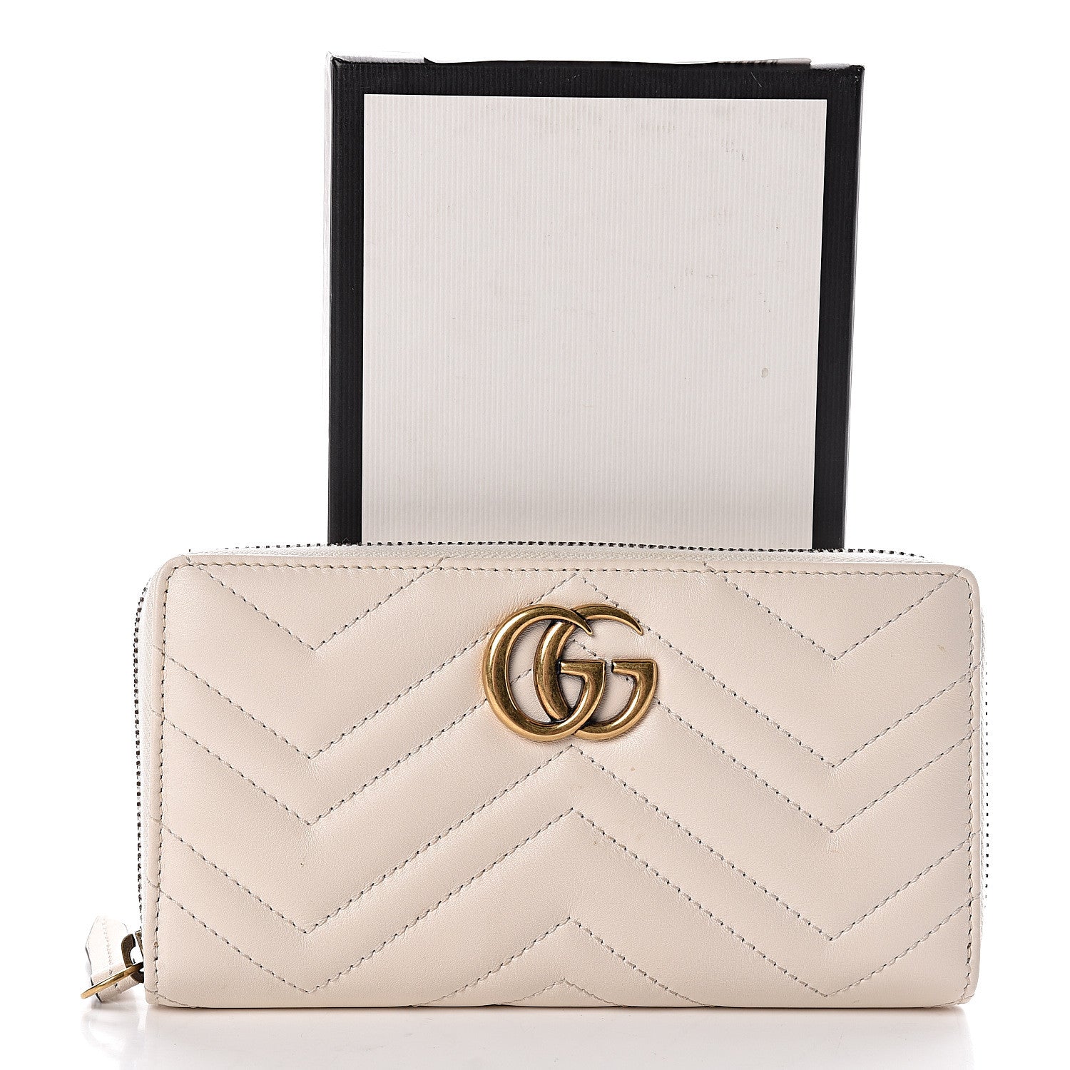 Gucci Calfskin Matelasse GG Marmont Zip Around Wallet White 7 of 7
