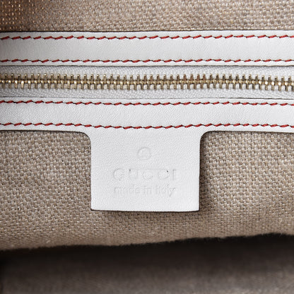 Gucci Canvas Embroidered Peggy Bamboo Top Handle Hobo White 7 of 15