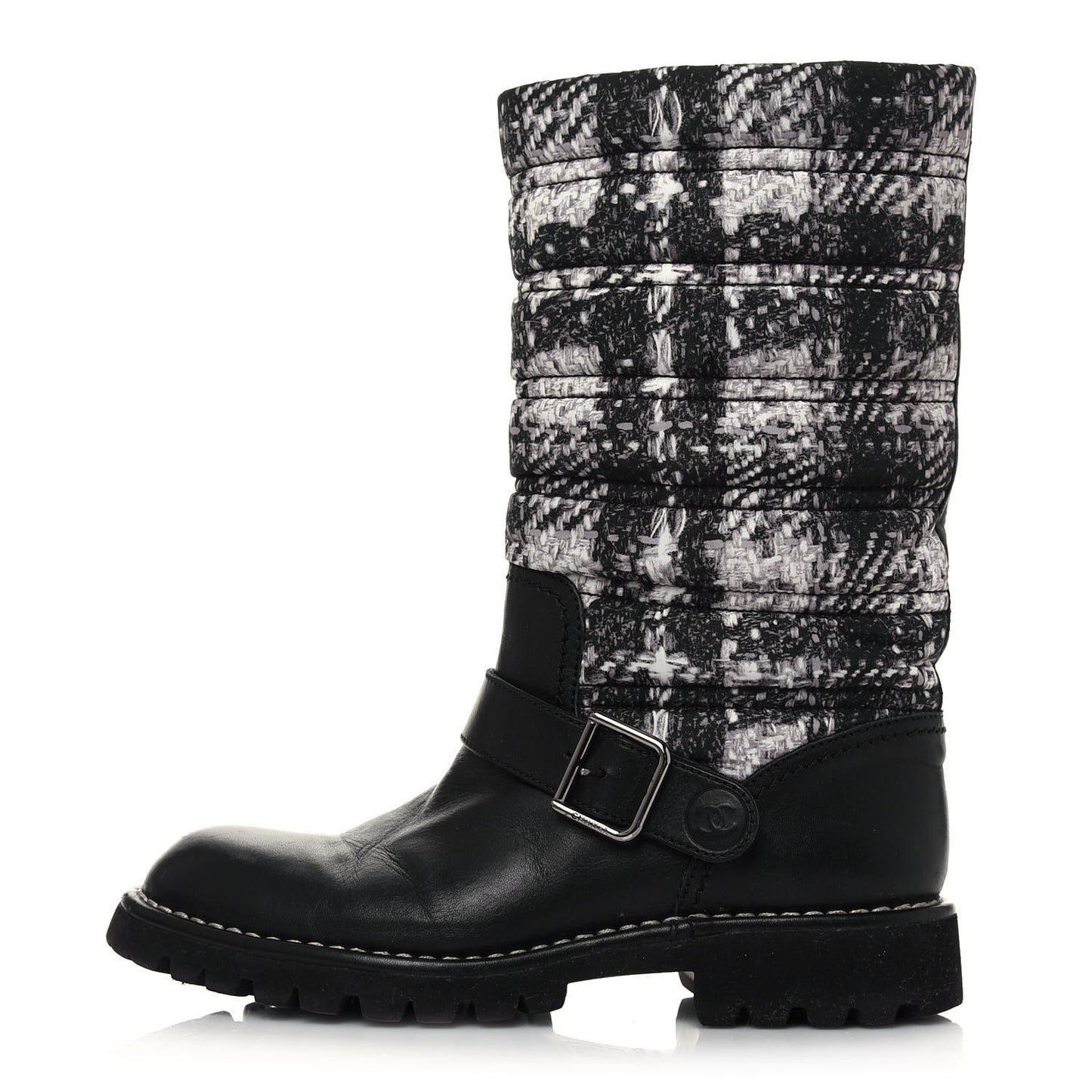 Calfskin Tweed Nylon Printed Boots 37 Black