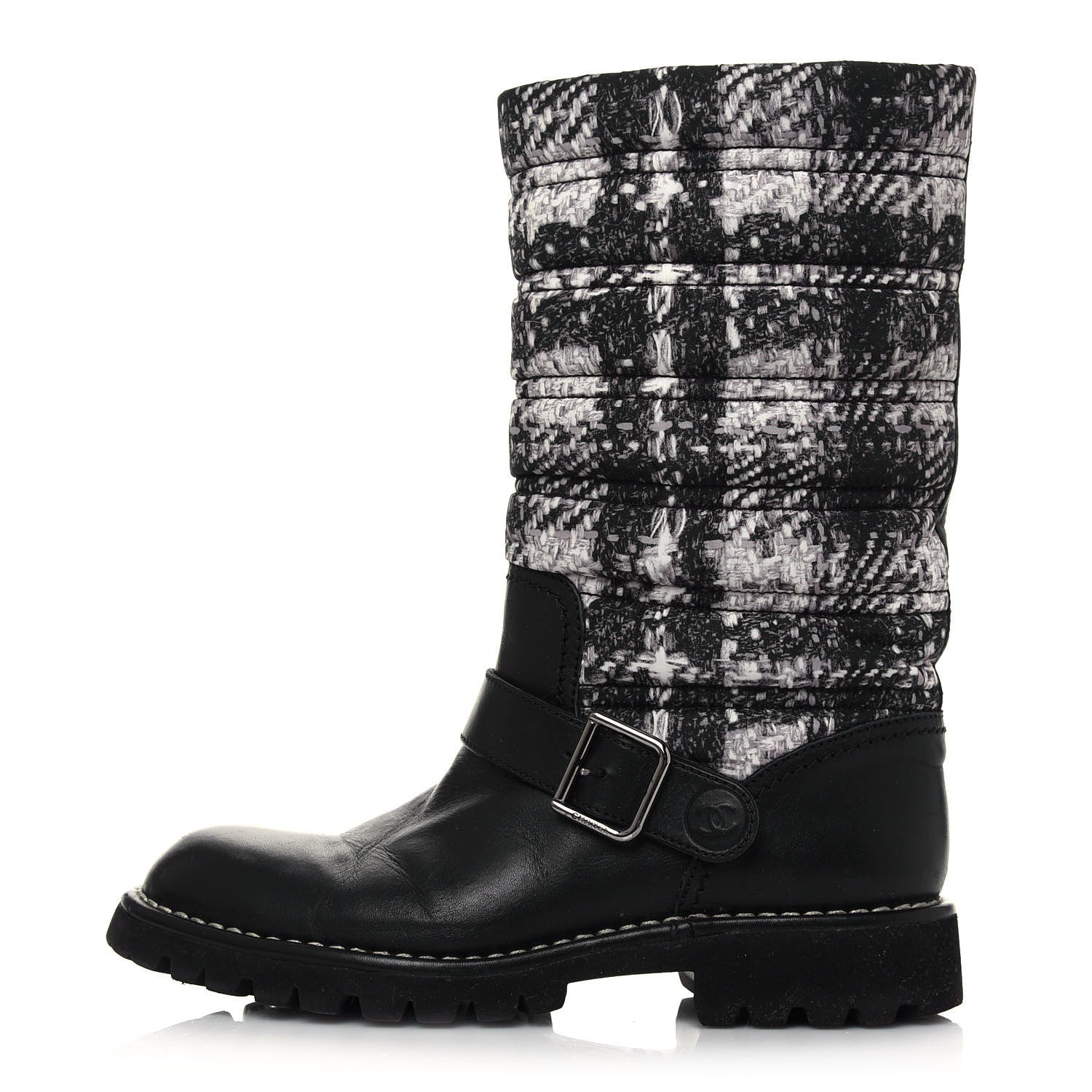 Chanel Calfskin Tweed Nylon Printed Boots 37 Black 1 of 7