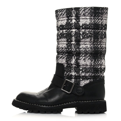 Chanel Calfskin Tweed Nylon Printed Boots 37 Black 1 of 7