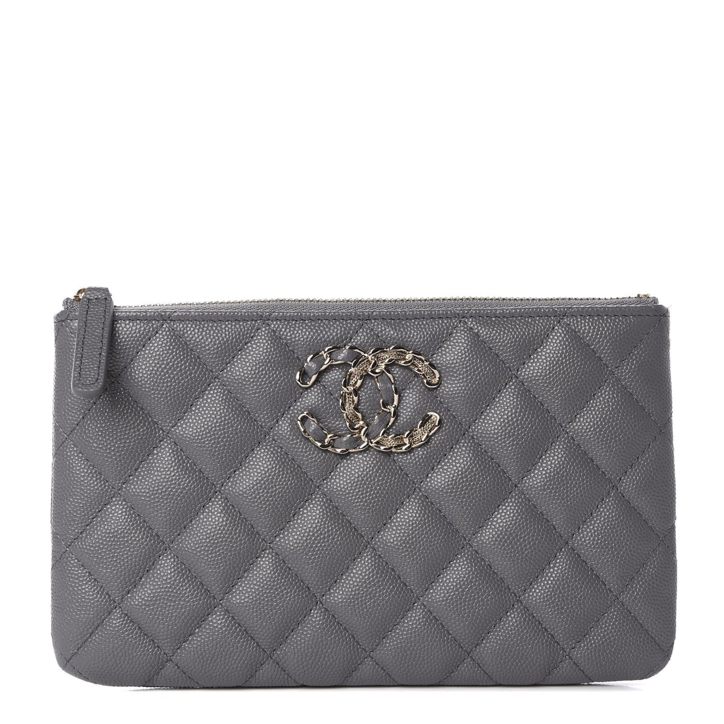 Caviar Quilted French New Wave Small CC Pouch Grey
