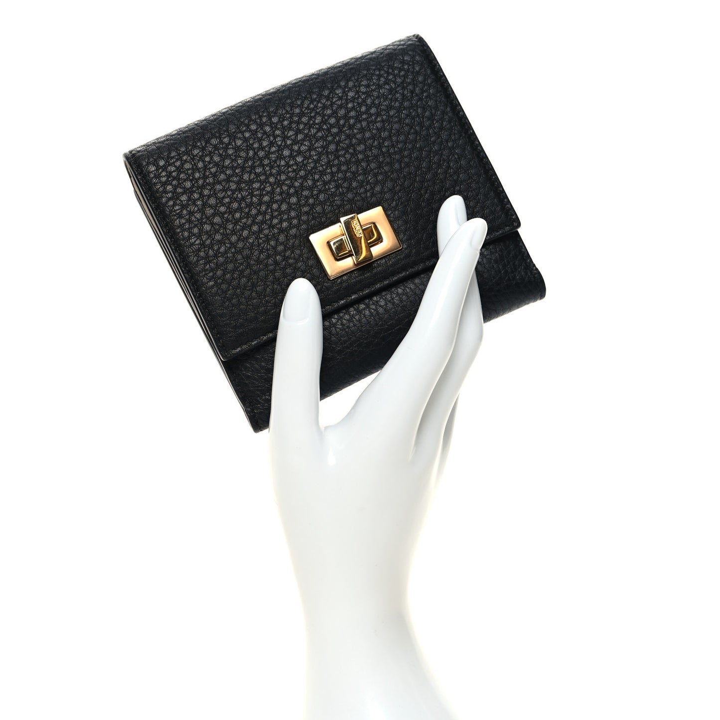 Cuoio Romano Vitello Grace Micro Peekaboo Tri-Fold Wallet Black Camelia