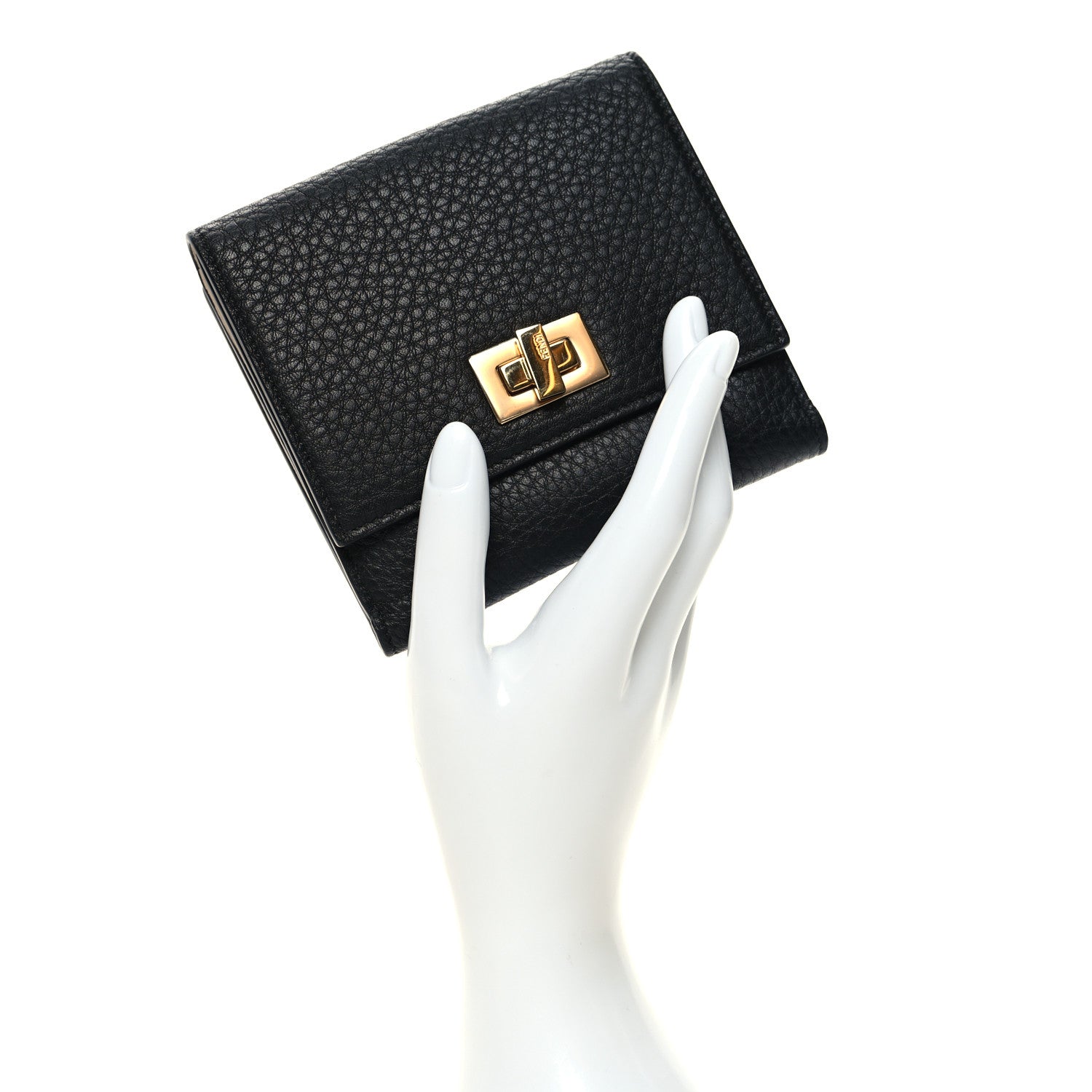 Fendi Cuoio Romano Vitello Grace Micro Peekaboo Tri-Fold Wallet Black Camelia 2 of 11