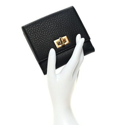 Fendi Cuoio Romano Vitello Grace Micro Peekaboo Tri-Fold Wallet Black Camelia 2 of 11