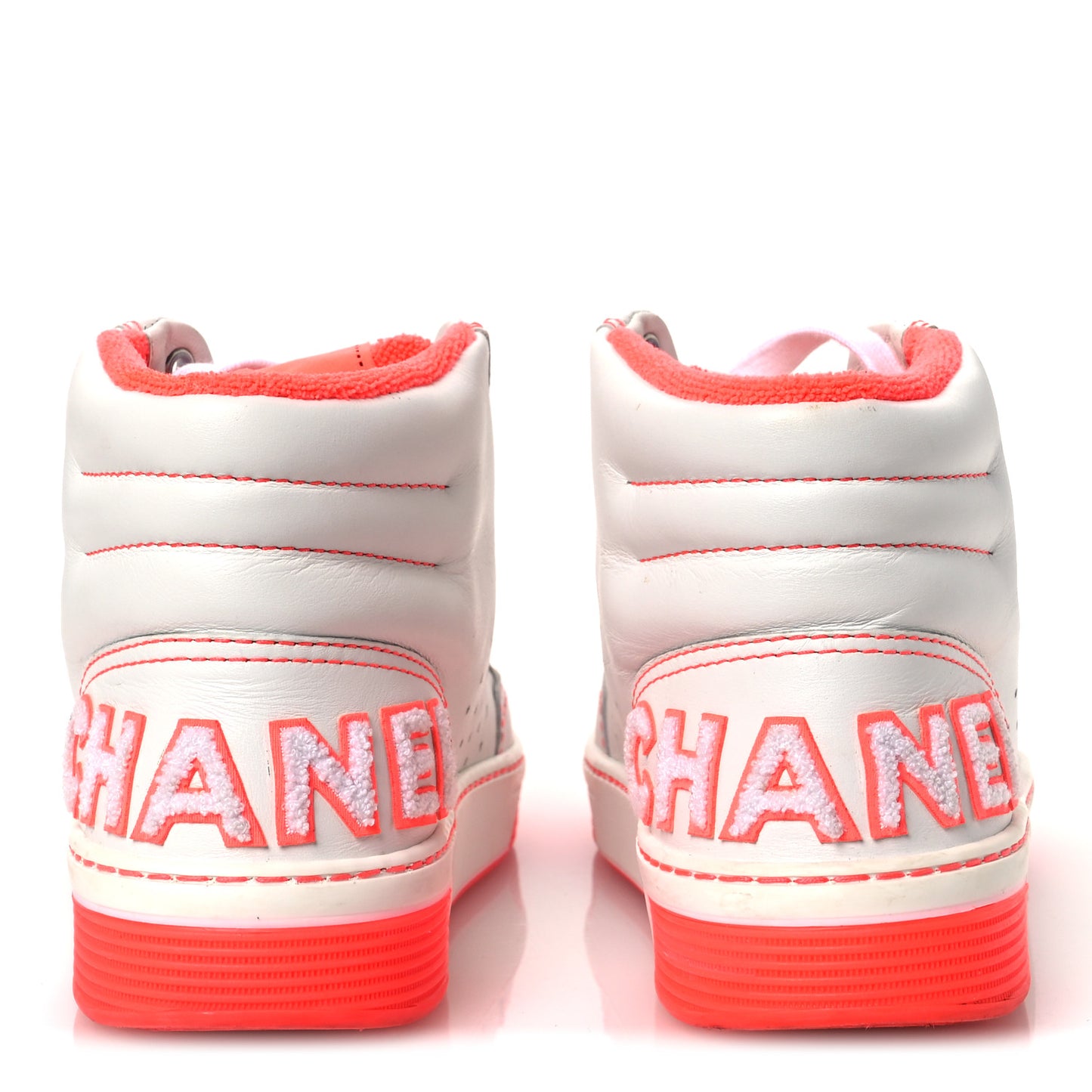 Calfskin Womens Logo High Top Sneakers 38 White Pink
