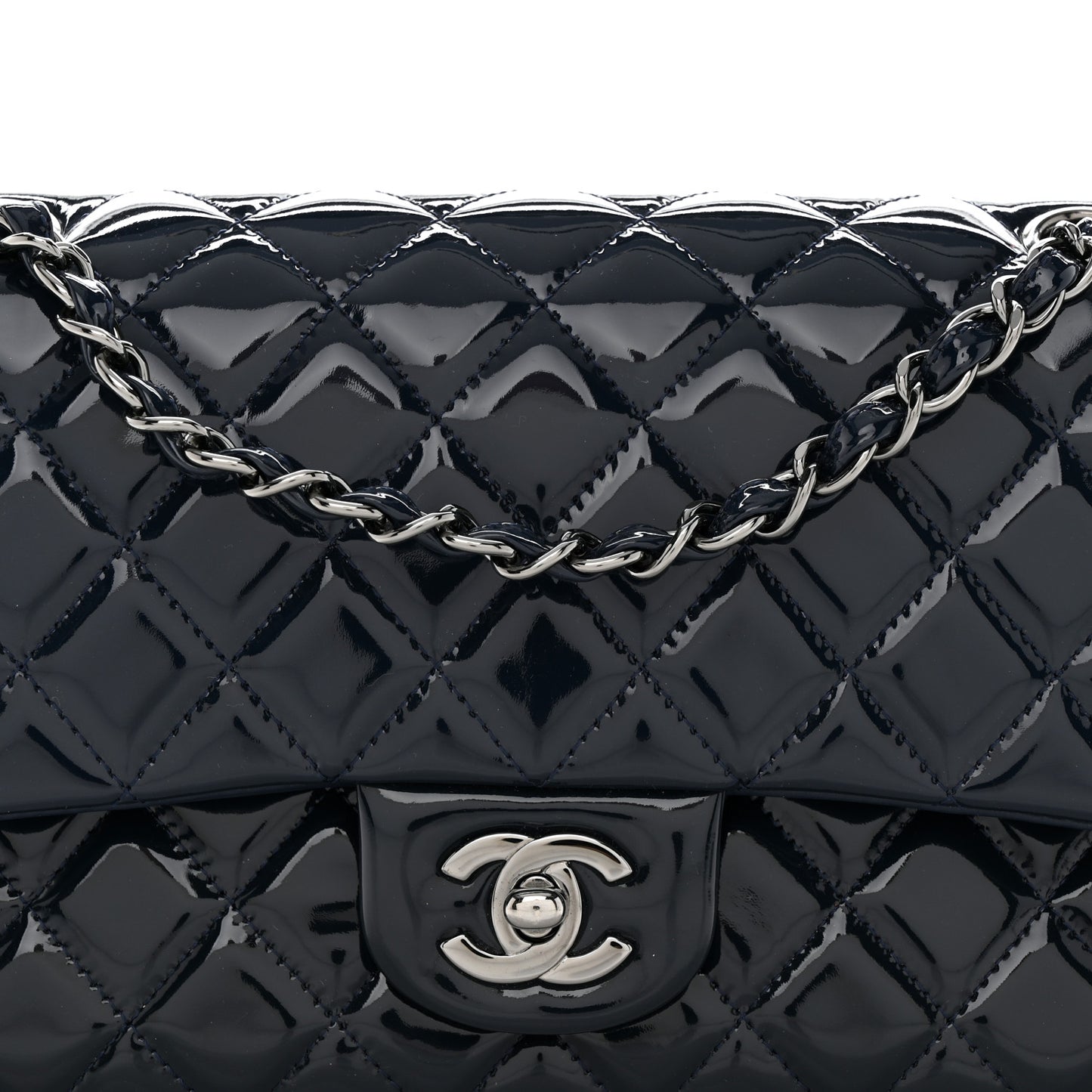 Patent Quilted Medium Double Flap Navy