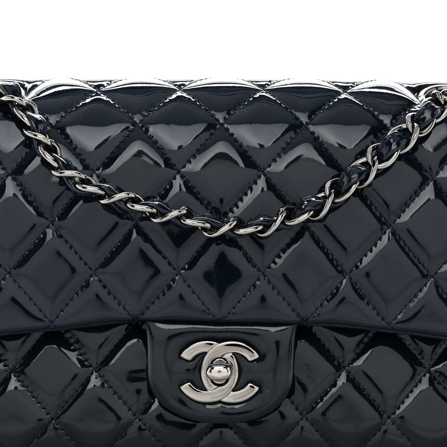 Chanel Patent Quilted Medium Double Flap Navy 8 of 10