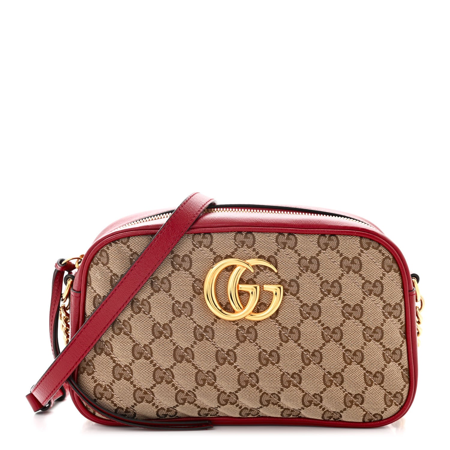 Gucci Monogram Azalea Calfskin Matelasse Diagonal Small GG Marmont Chain Shoulder Bag Beige Ebony New Cherry Red 1 of 11