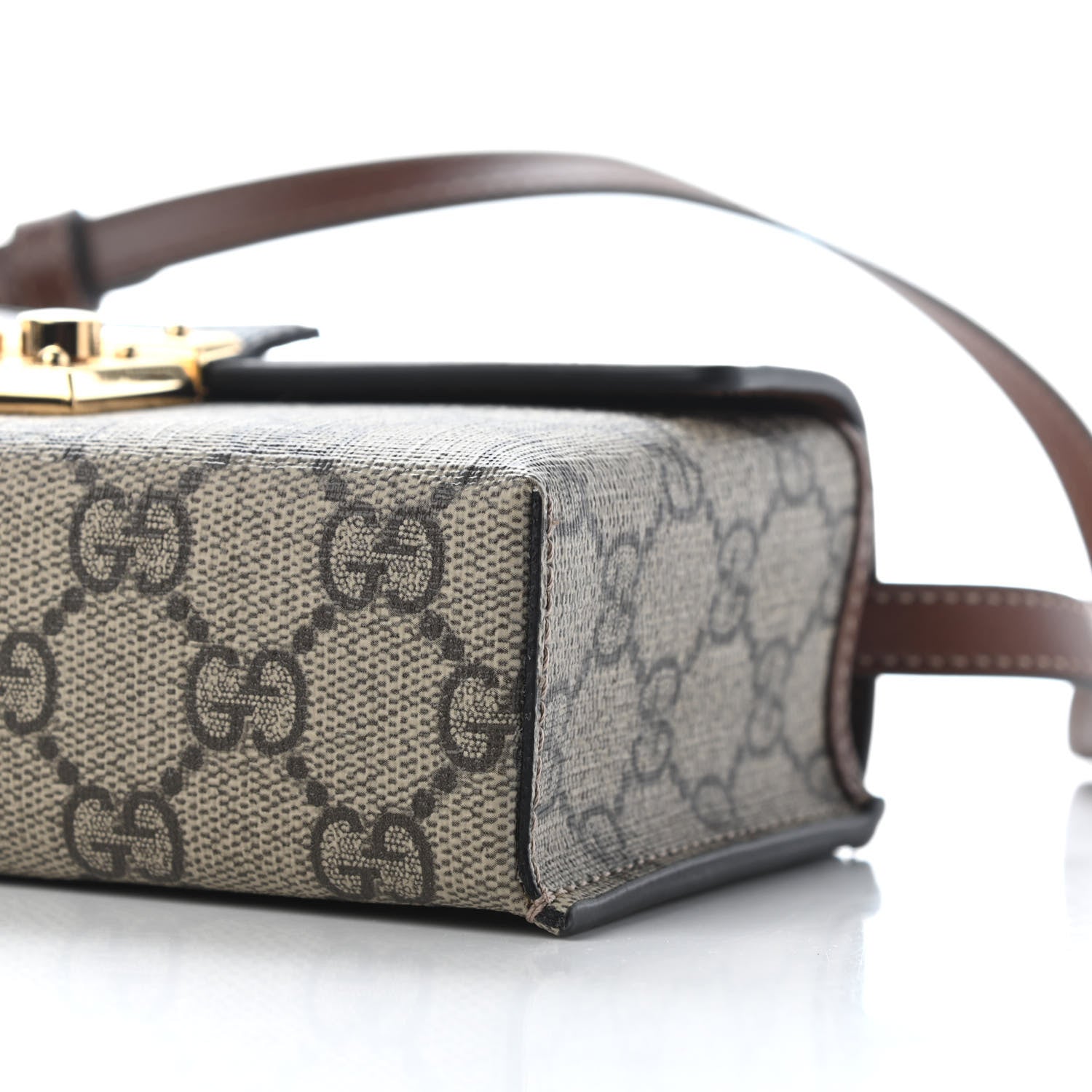 Gucci GG Supreme Monogram Calfskin Mini Padlock Top Handle Shoulder Bag Beige Black Cuir 8 of 9