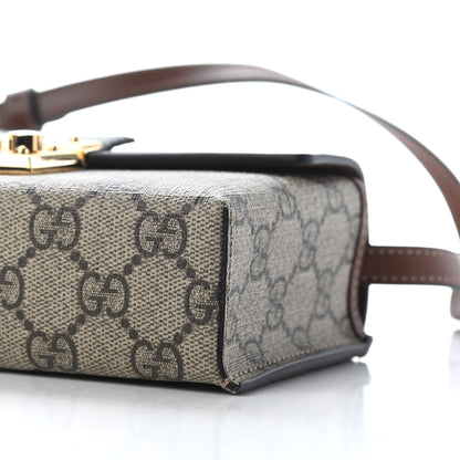 Gucci GG Supreme Monogram Calfskin Mini Padlock Top Handle Shoulder Bag Beige Black Cuir 8 of 9