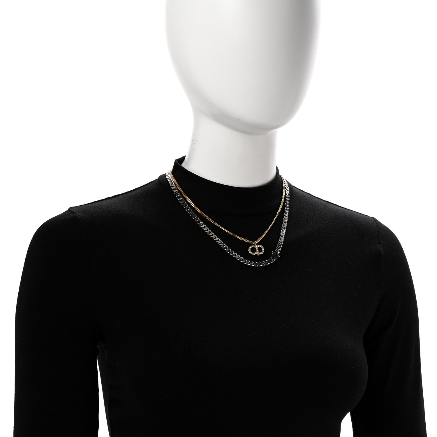 Christian Dior Metal Crystal CD Star Chain Necklace Gold Silver 2 of 7