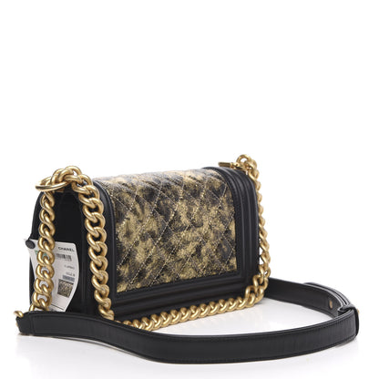 Chanel Metallic Crumpled Goatskin Small Boy Flap Black Gold 3 of 13