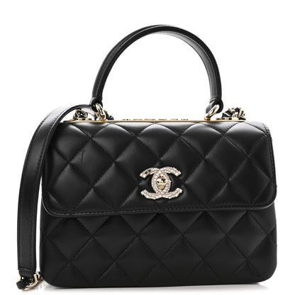 Chanel Lambskin Crystal Quilted Mini Trendy CC Dual Handle Flap Bag Black 1 of 11